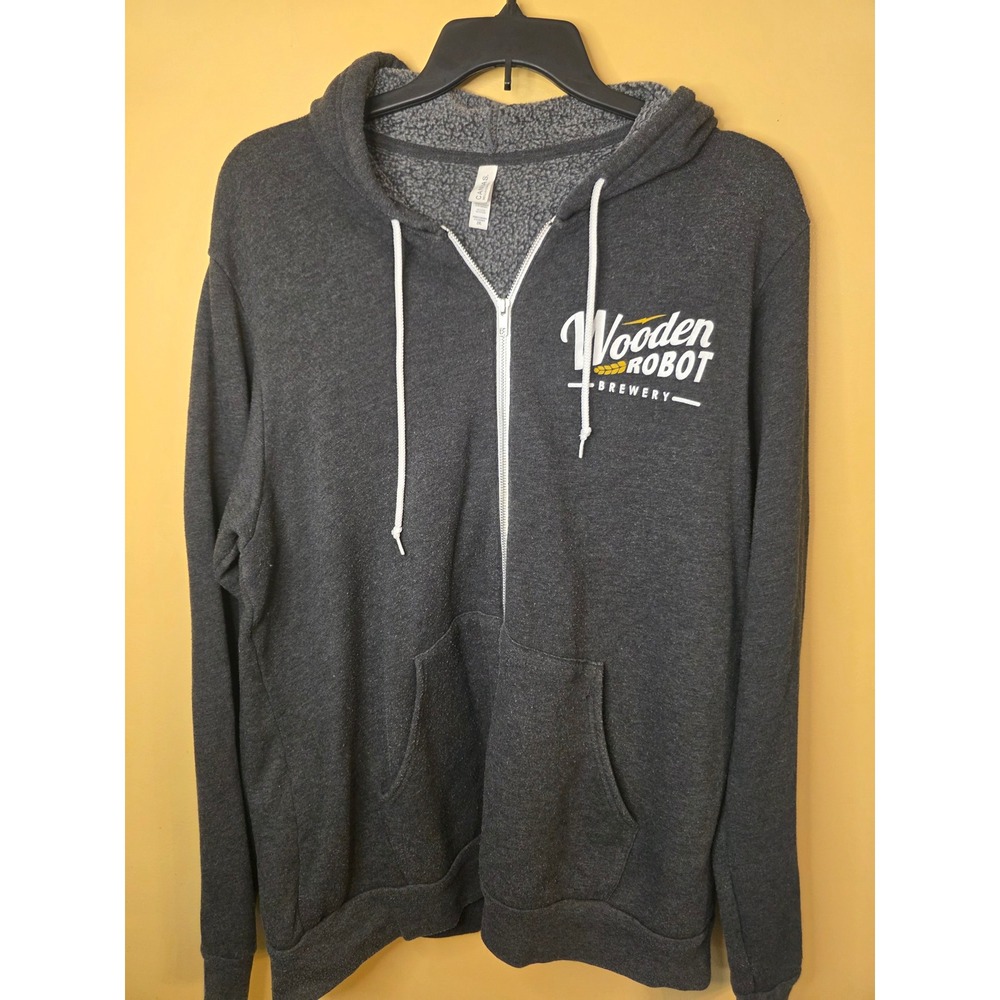 Bella Canvas Wooden Robot Brewery Zip Up Hoodie Mens 2XL Gray Graphic Sweatshirt